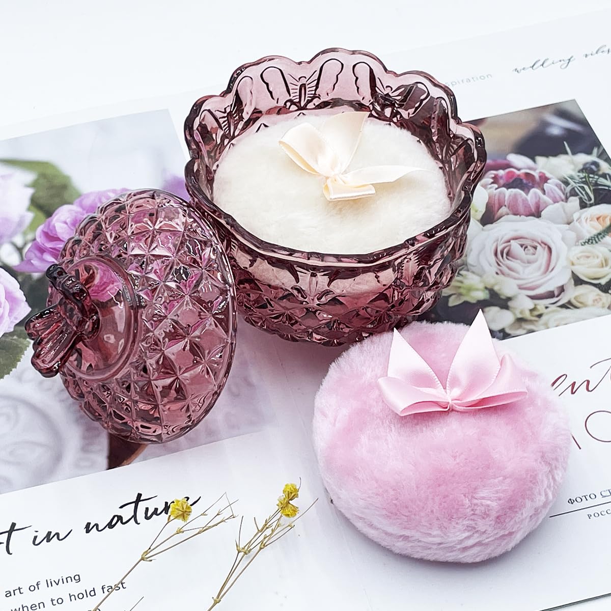 Refillable Glass Powder Jar with 3.5" Puff – Makeup & Body Powder Container