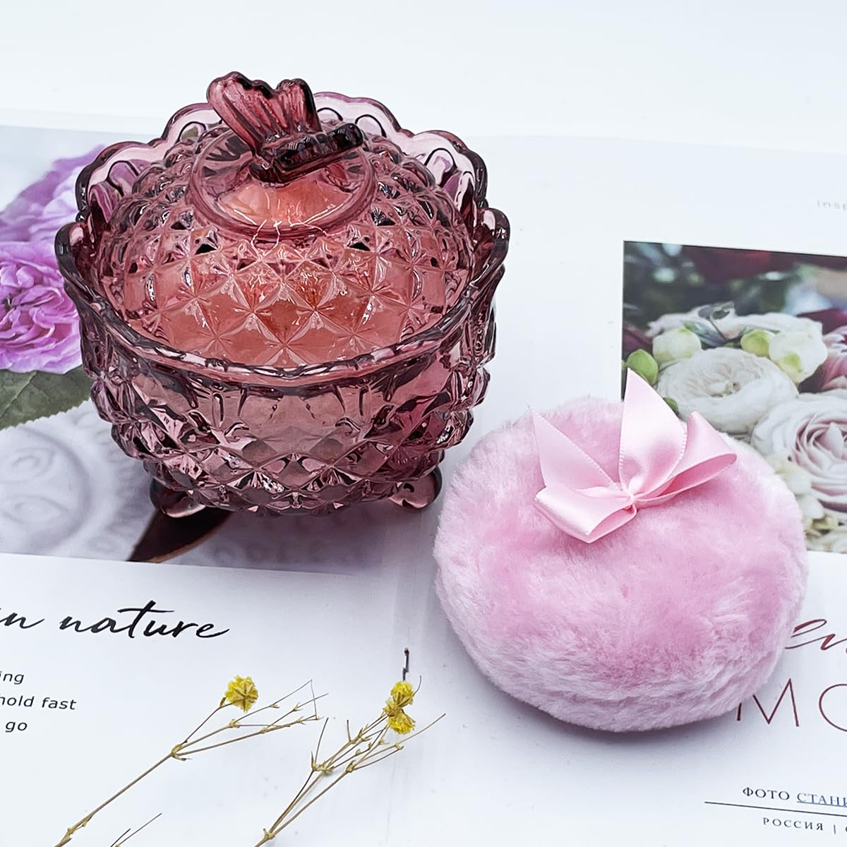 Refillable Glass Powder Jar with 3.5" Puff – Makeup & Body Powder Container